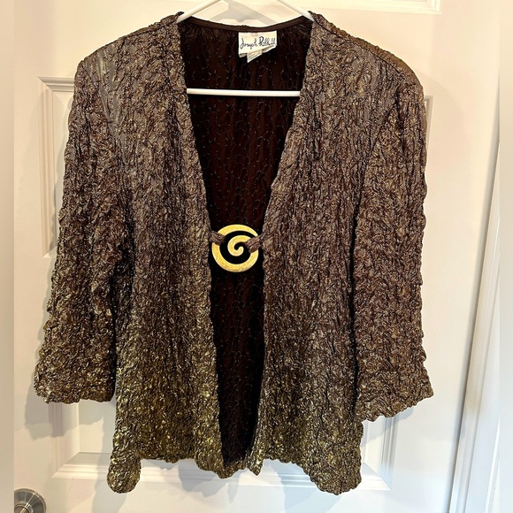 Joseph Ribkoff Women’s Gold Shimmer Open Cardigan Sweater Jacket Size 14 - Picture 1 of 10